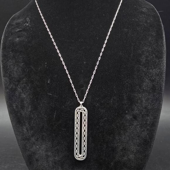 Brighton Ferrara Equestra Necklace Pendant Silver Tone Long OVal - Picture 1 of 6